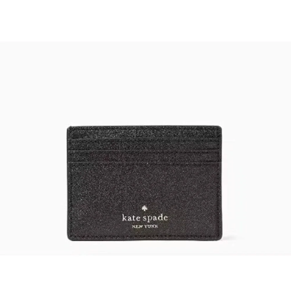 Kate Spade New York Black Glitter Slim Card Holder Wallet New In Box